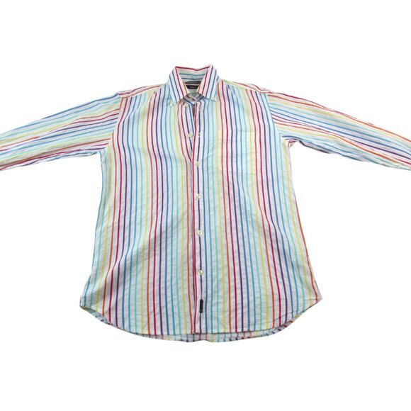 Zegna Sport Shirt Mens M Multi Striped Classic Long Sleeve Collared Button Down - Picture 1 of 8